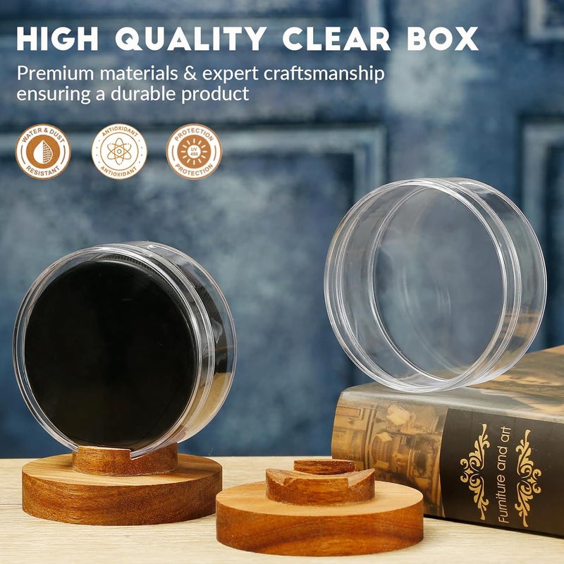 JupDec Hockey Puck Display Case Acrylic Clear Holder with Wood Base, Autograph Souvenir Display Stand, Perfect Showcase for Your Collection, Brown, 2 Pack - Image 2